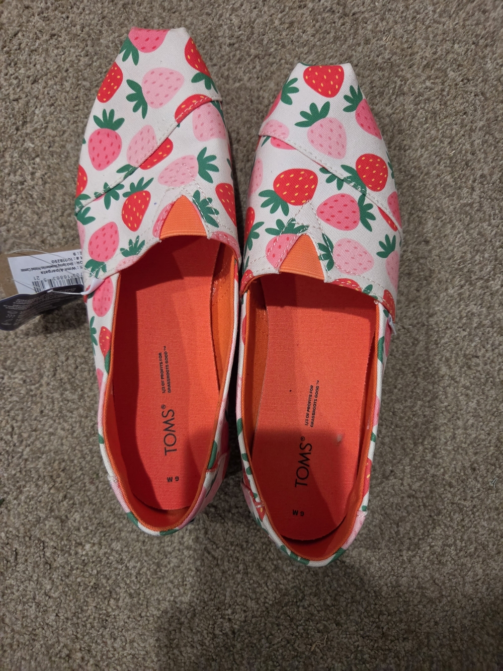 Toms Strawberry Print Slip-On Flats in Pink, Red and Green